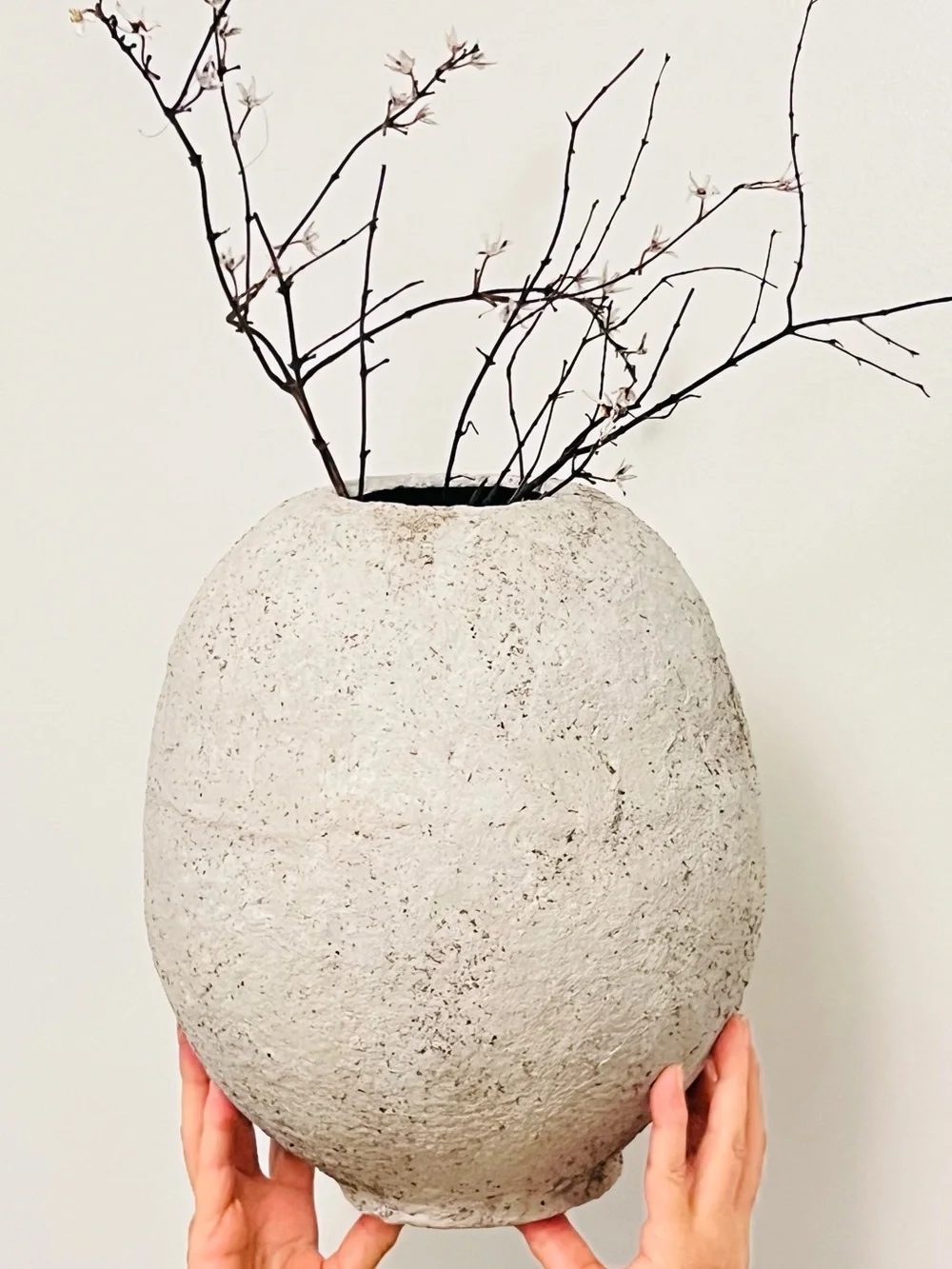 13” Large Handmade Papier-Mâché Vase | Organic Textured Art Vessel | Neutral Dec